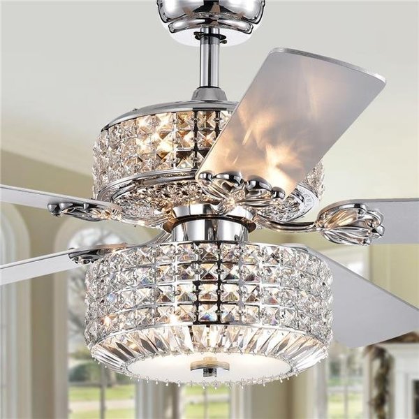 Warehouse Of Tiffany Warehouse of Tiffany CFL-8372REMO-CHD 52 in. Walter Dual Lamp Lighted Ceiling Fan with Crystal Shades; Chrome CFL-8372REMO/CHD